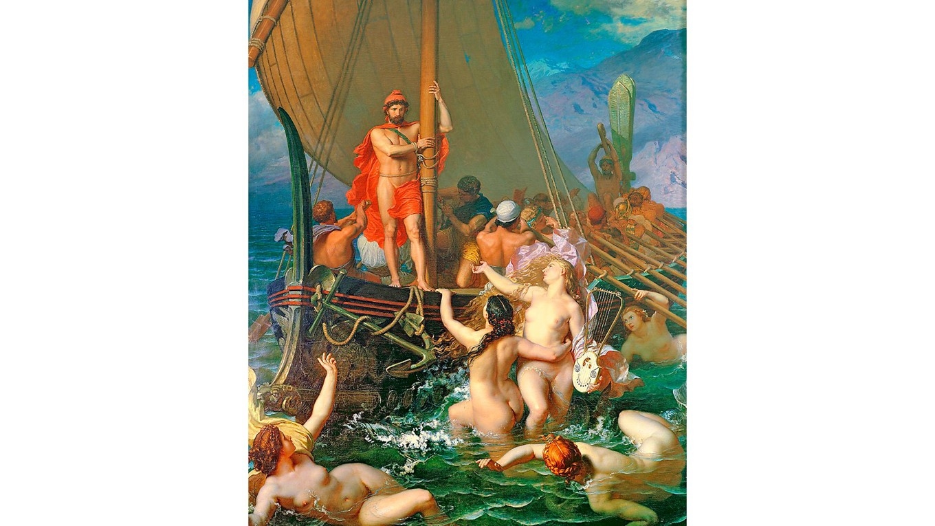 I ”Odyssén” berättas om sirenerna som med sin vackra sång lockade sjöfarare i döden. ”Odysseus och sirenerna”, Léon Belly, 1867. Foto: Wikimedia Commons