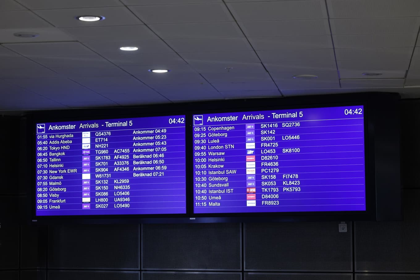 UD:s plan med strandsatta svenskar landade på Arlanda på söndagen. Foto: Fredrik Persson /TT