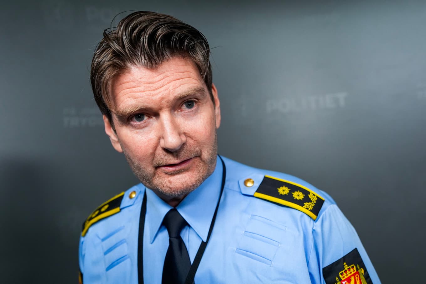Polisens åklagare Christian Hatlo på onsdagens presskonferens. Foto: Lise Åserud/NTB/TT