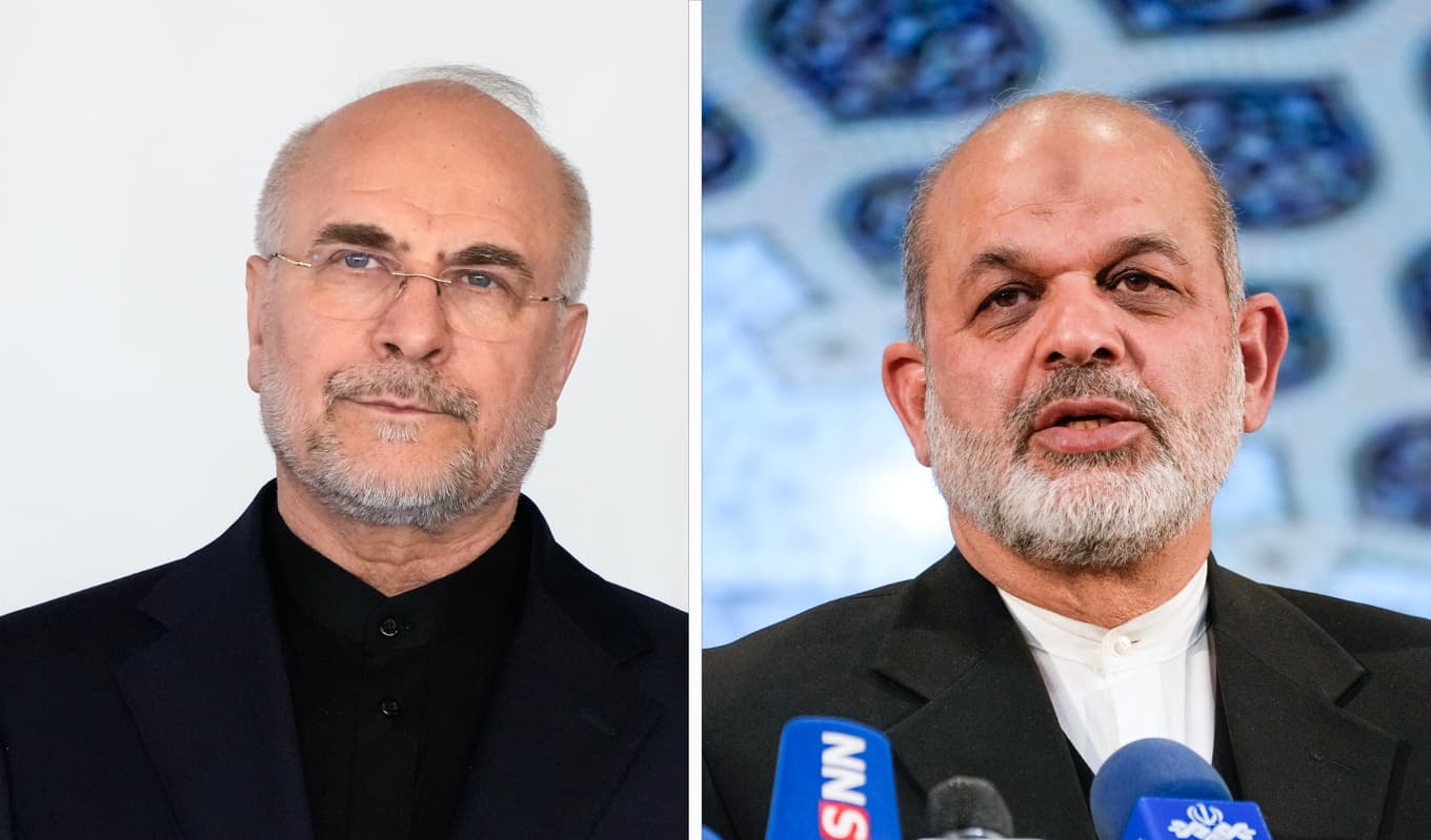 Parlamentets talman Mohammad Bagher Ghalibaf och Revolutionsgardets ledare Ahmad Vahid. Arkivbilder. Foto: Eraldo Peres och Vahid Salemi/AP/TT