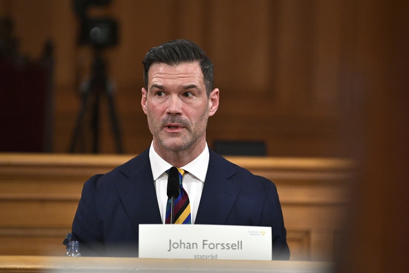 Migrationsminister Johan Forssell (M). Bild från i torsdags. Foto: Lars Schröder/TT