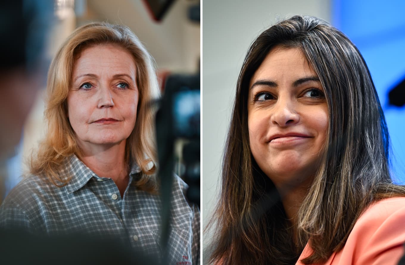 Centerpartiets partiledare Elisabeth Thand Ringqvist och Vänsterpartiets partiledare Nooshi Dadgostar möttes i SVT:s Agenda på söndagskvällen. Arkivbilder. Foto: Magnus Lejhall/Fredrik Sandberg/TT