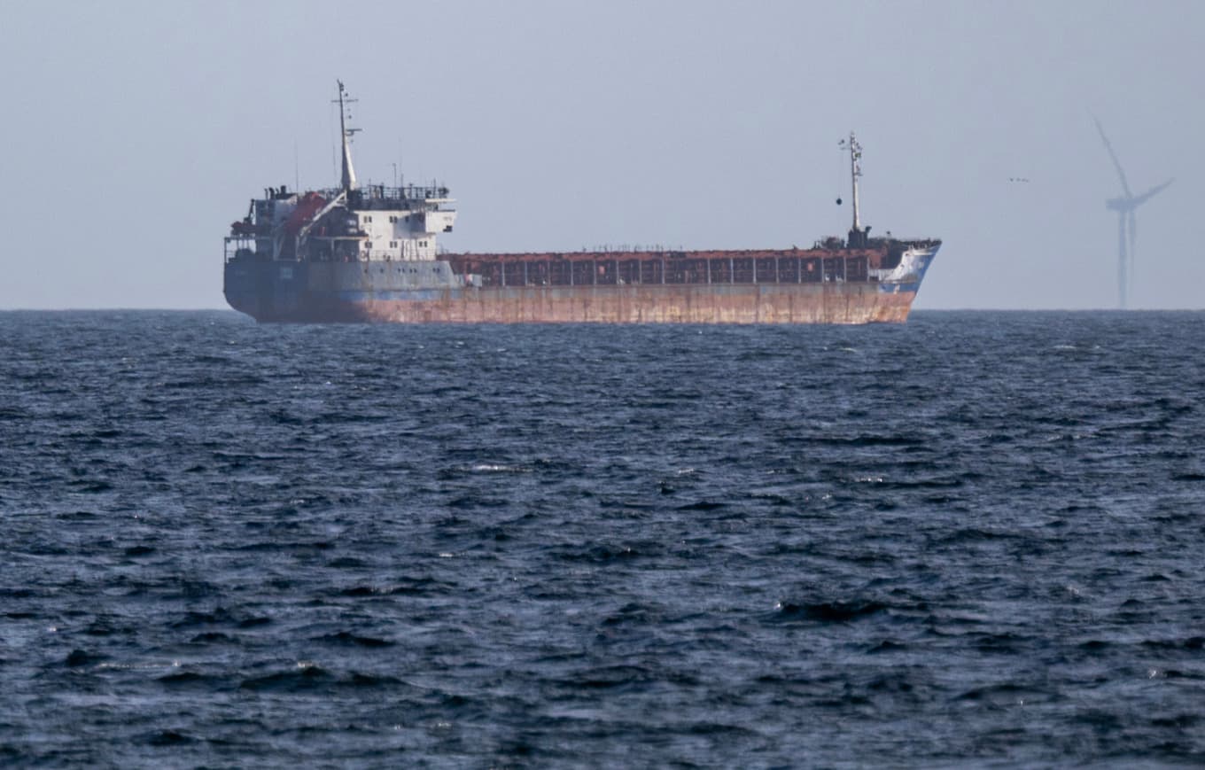 Bulkfartyget Caffa ankrat utanför Trelleborg i slutet på mars. Foto: Johan Nilsson / TT