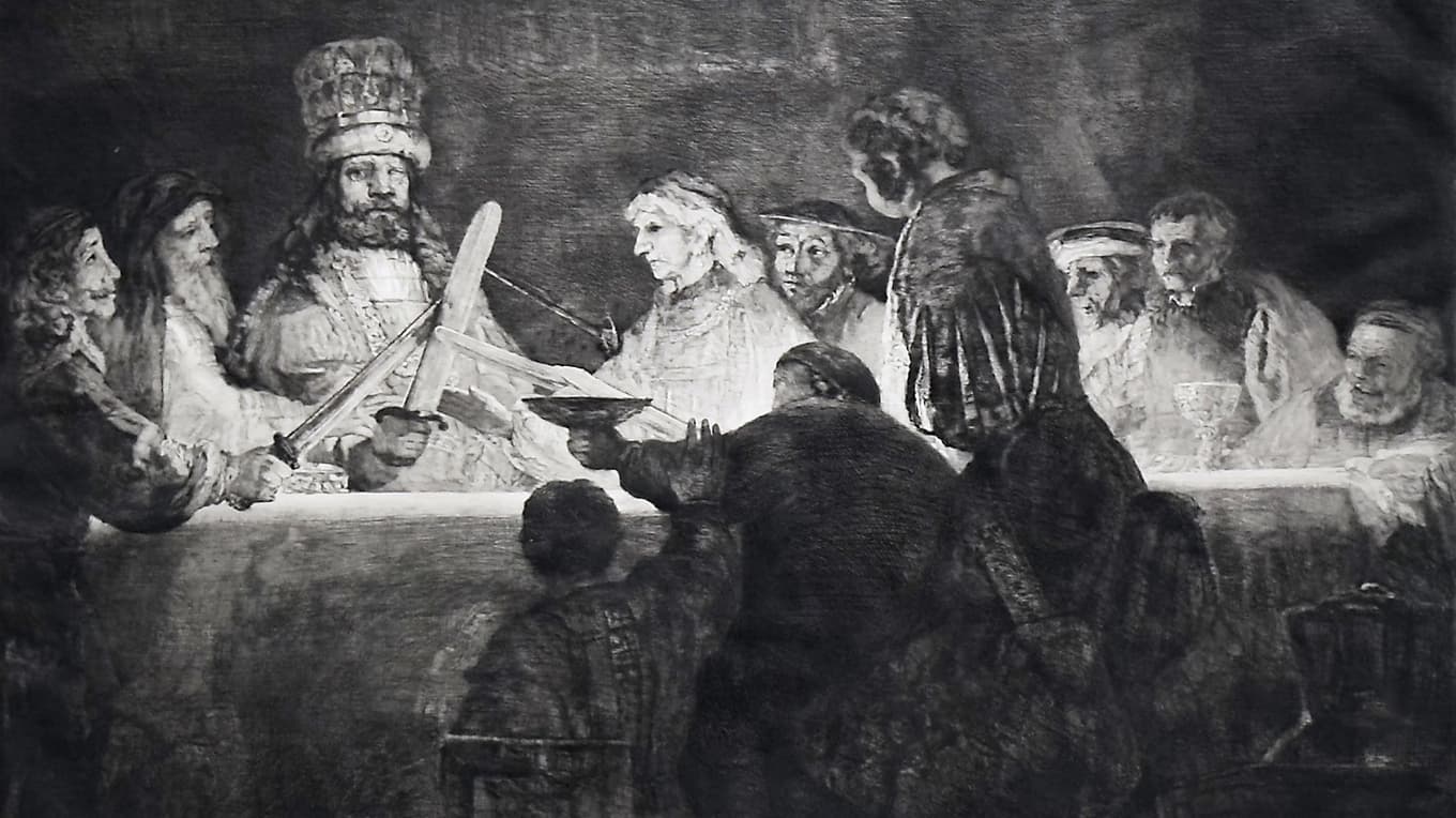 Kopia efter Rembrandts oljemålning ”Batavernas trohetsed till Claudius Civilis”. Etsning av Johan Nordhagen, 1912. Foto: Susanne Willgren Lamm