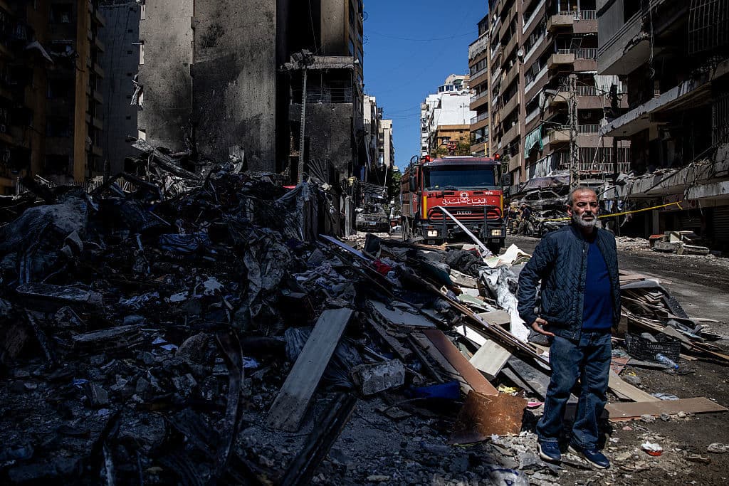 Förödelse i Libanon den 9 april efter Israels attacker. Foto: Chris McGrath/Getty Images