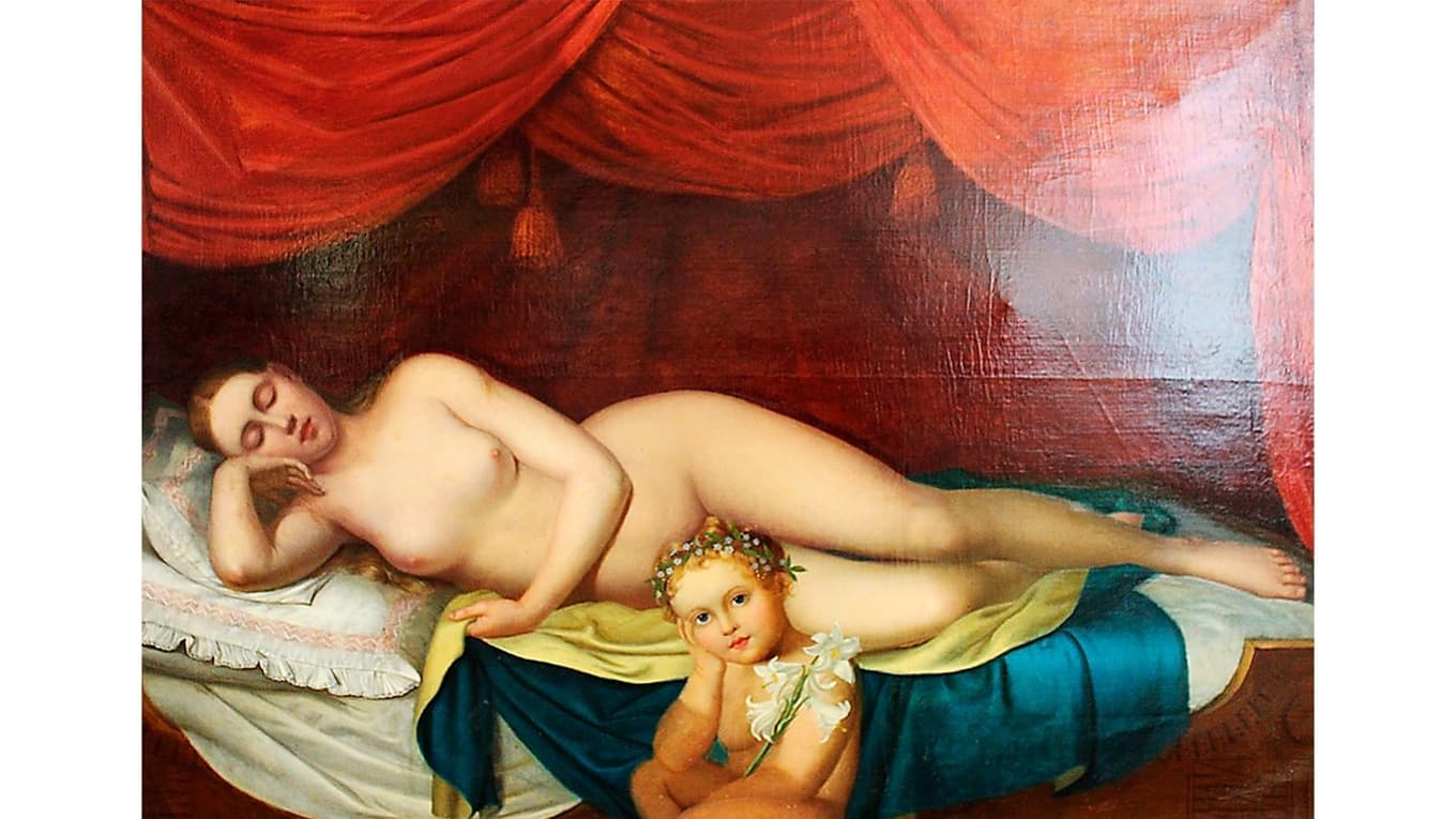 Nationalismen vill skapa gemenskap mellan människor på grundval av språk, politik eller genetik. ”Moder Sverige sover lugnt” av Nils Blommér (1816–1853). Foto: Dguendel/Wikimedia Commons