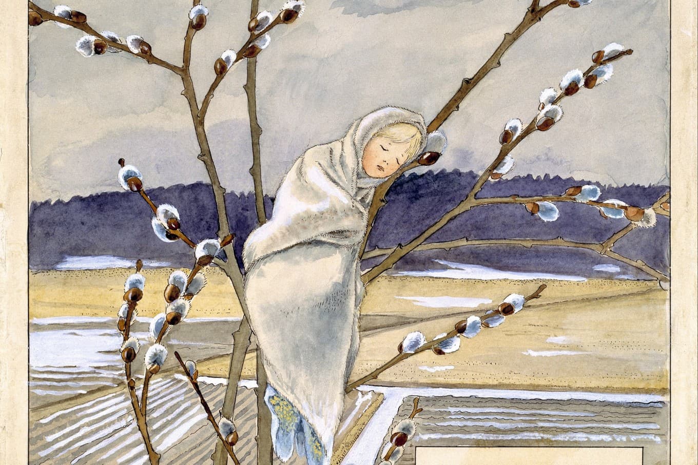 Elsa Beskows (1874–1953) illustration av Zacharias Topelius (1818–1898) ”Sov du lilla videung”, än i dag en av våra mest populära vaggvisor. Foto: Public domain