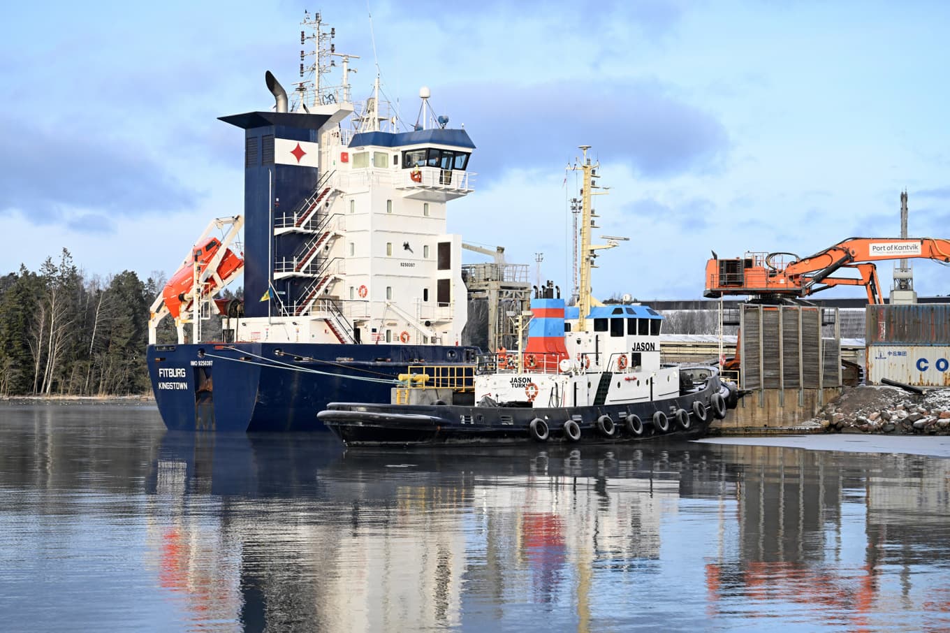 Fartyget Fitburg i Kirkkonummis hamn i Finland. Arkivbild. Foto: Roni Rekomaa/Lehtikuva via AP/TT