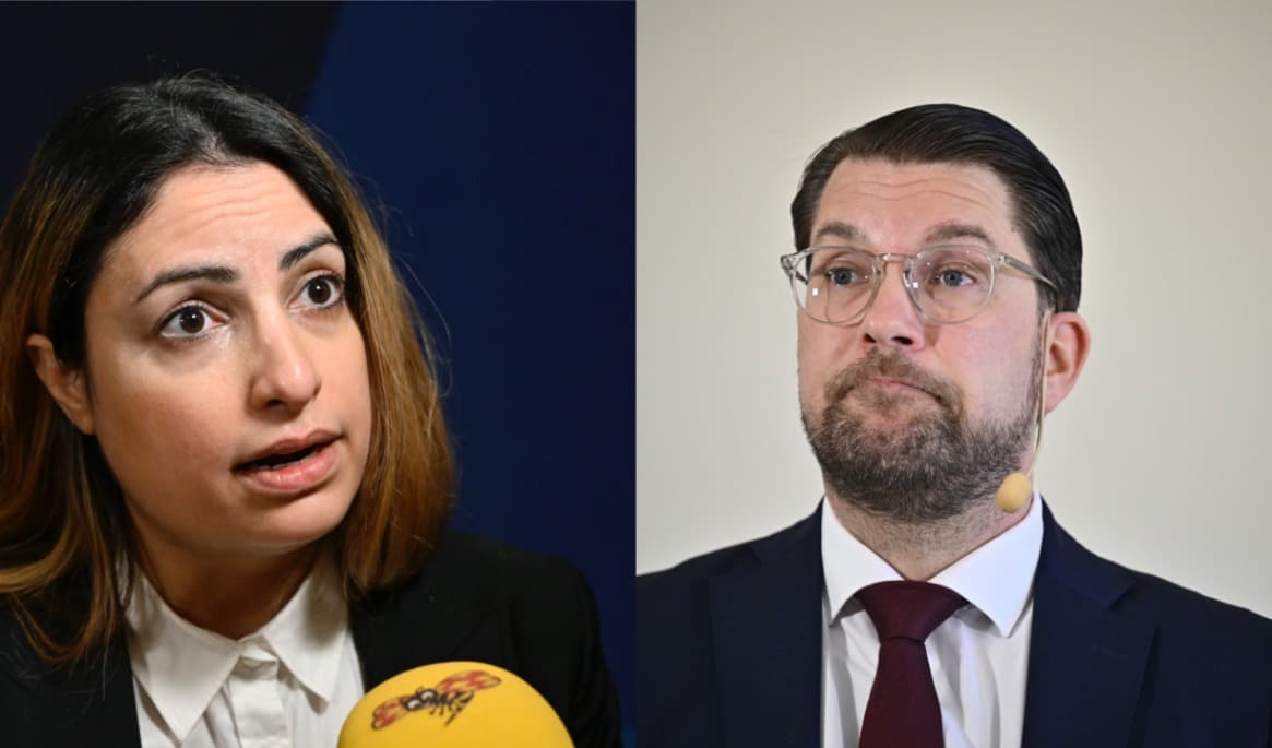 Vänsterpartiets partiledare Nooshi Dadgostar och Sverigedemokraternas partiledare Jimmie Åkesson. Montage. Foto Jonas Ekströmer/TT, Anders Wiklund/TT