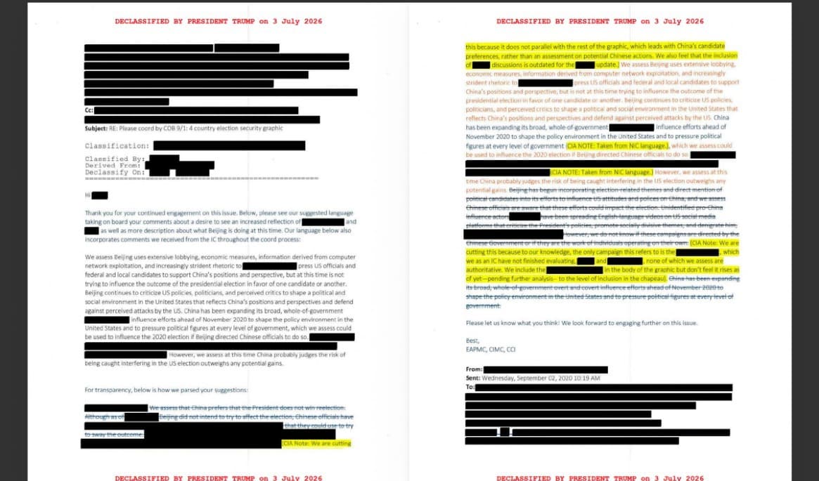 Skärmdump från Vita husets nya sida med offentliggjorda amerikanska dokument kring valsäkerhet.