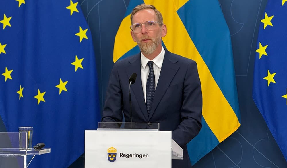 Socialminister Jakob Forssmed (KD) presenterade regeringens lagstiftningsförslag kring en stärkt pandemiberedskap. Foto: Staffan Erfors