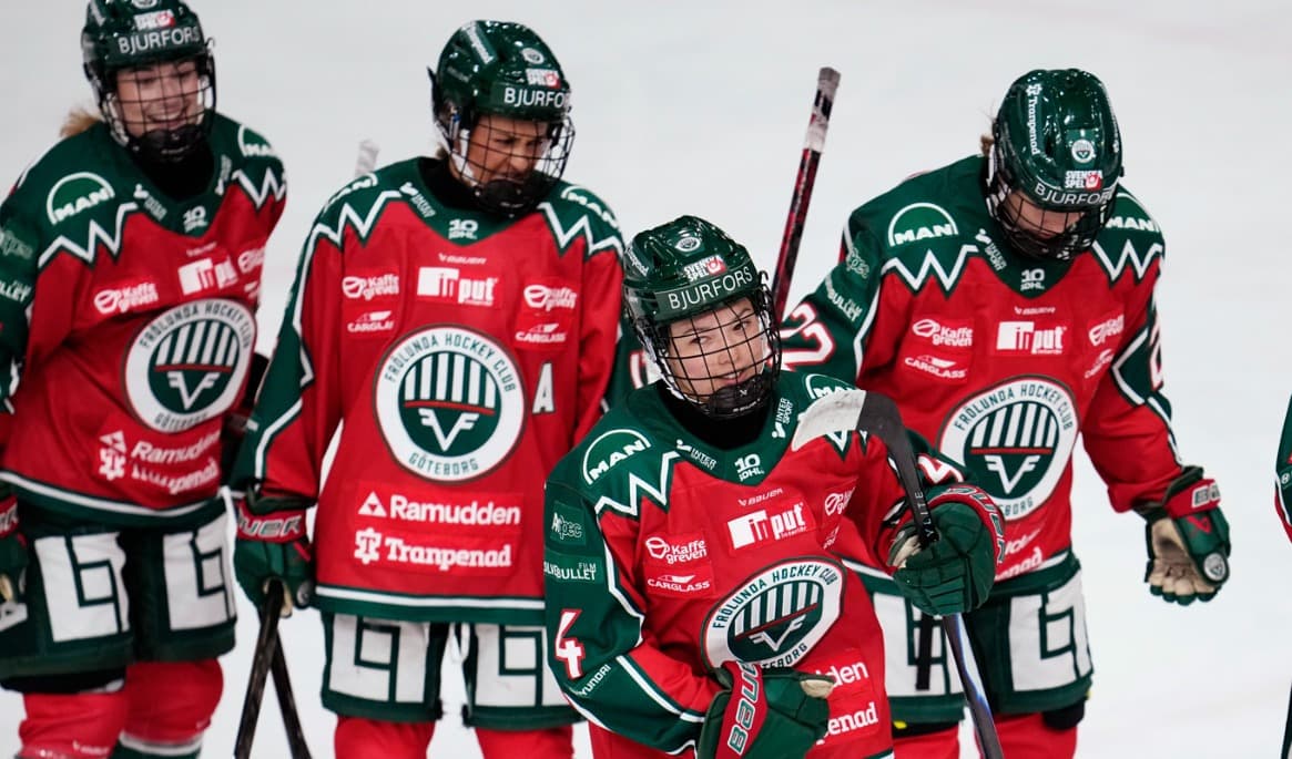 Jubel i Frölunda efter premiärseger i SDHL. Foto: Björn Larsson Rosvall/TT