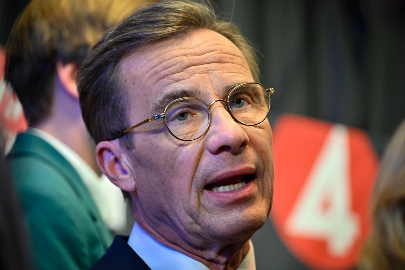 Statsminister Ulf Kristersson (M) efter TV4:s stora partiledardebatt. Foto: Anders Wiklund/TT