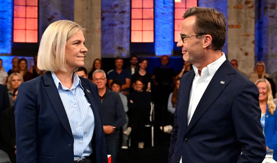 Statsministerkandidaterna Magdalena Andersson (S) och Ulf Kristersson (M). Bild från en debatt i onsdags. Foto: Anders Wiklund/TT