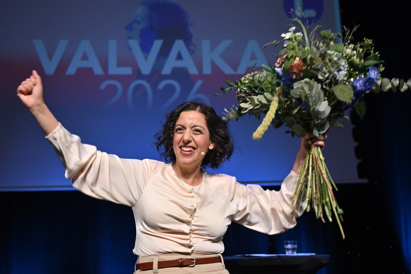 Simona Mohamsson (L) talar under Liberalernas valvaka i söndags. Foto: Anders Wiklund/TT
