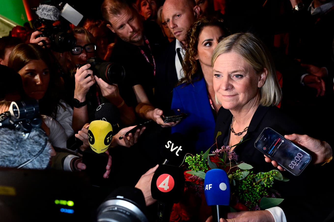 Socialdemokraternas partiledare Magdalena Andersson (S) på valnatten. Foto: Jonas Ekströmer/TT