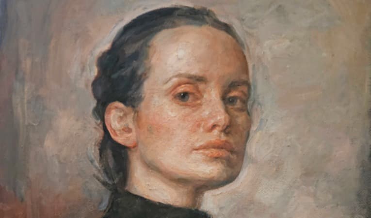 Självporträtt i olja av Kaja Norum. Foto: Kaja Norum