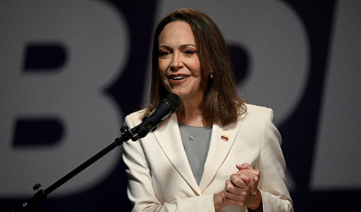 Den venezuelanska oppositionsledaren María Corina Machado på en pressträff vid det katolska universitetet Andrés Bello i Caracas den 29 oktober. Foto: Federico Parra/AFP via Getty Images