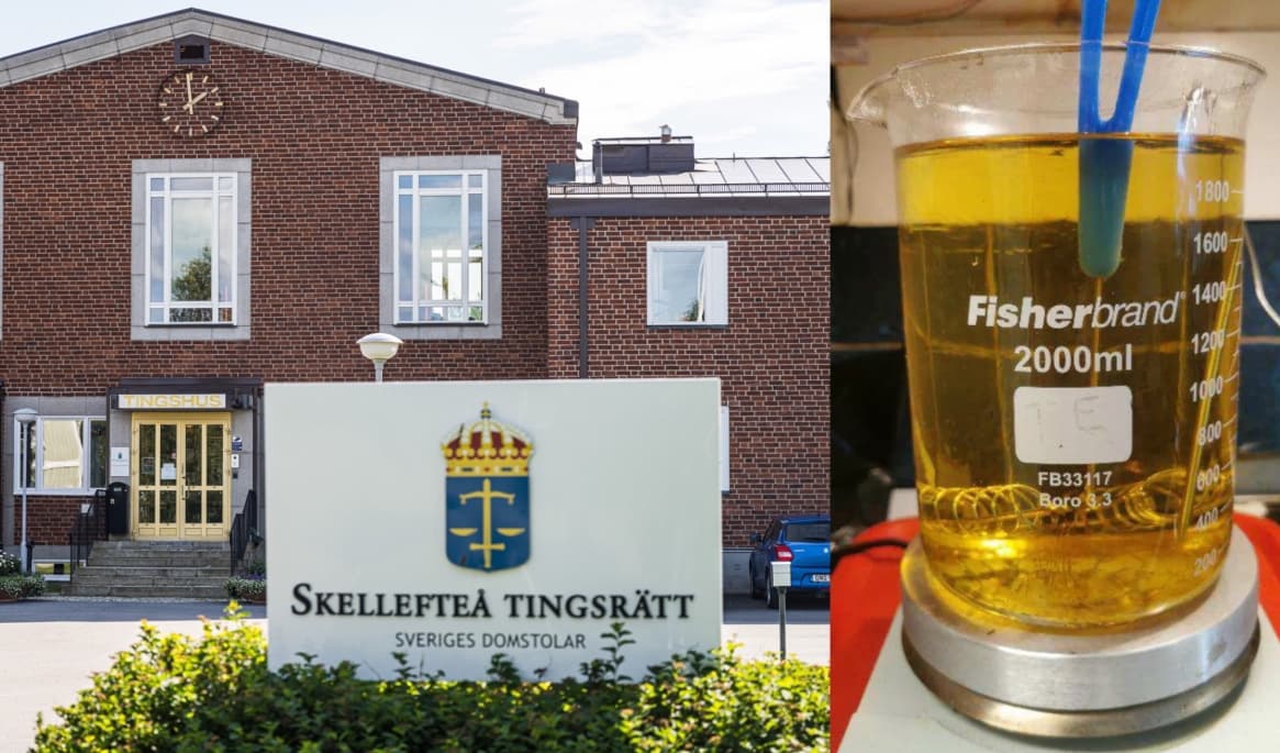 Polisen i Skellefteå slog till mot flera bostäder i juni. Under tillslaget påträffades tillverkning av dopningspreparat i ett kök. Nu pågår huvudförhandlingen i Skellefteå tingsrätt där det misstänkta paret åtalas för grovt dopningsbrott. Foto: Magnus Lejhall/TT & Polisen