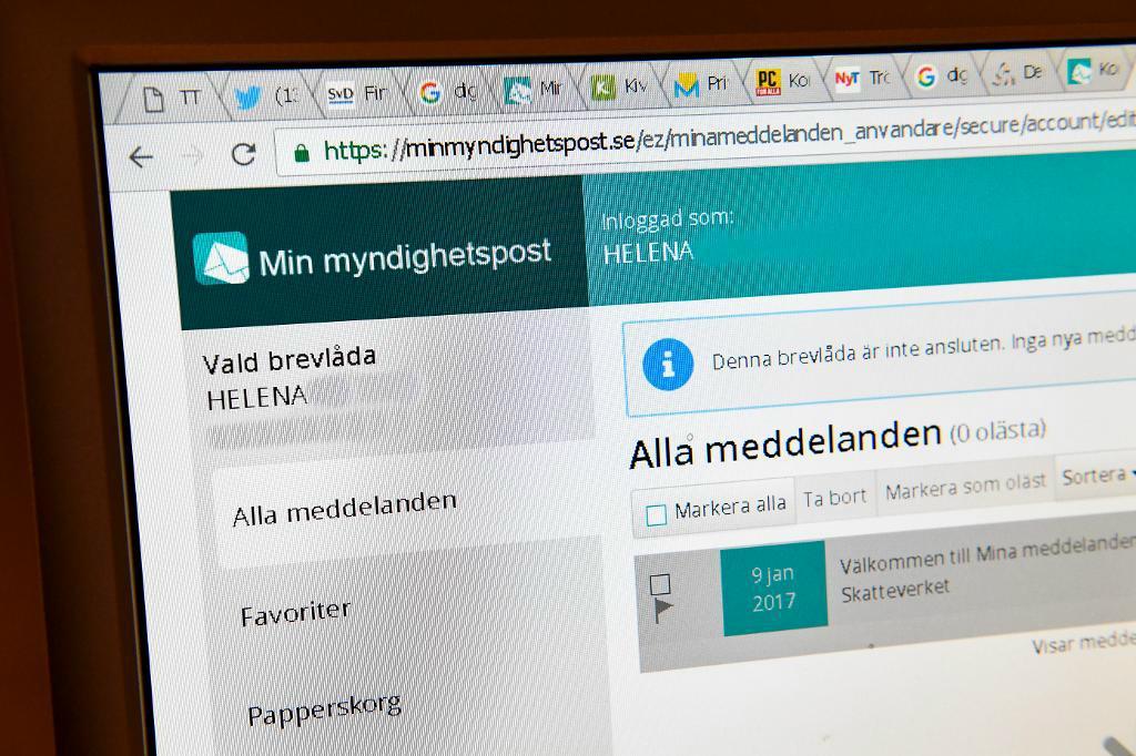 

Nästan 1,5 miljoner svenskar har skaffat en digital brevlåda, enligt Skatteverket. Foto: Jonas Ekströmer/TT-arkivbild                                                                                        
