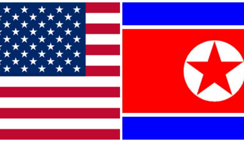 USA:s och Nordkoreas flaggor.