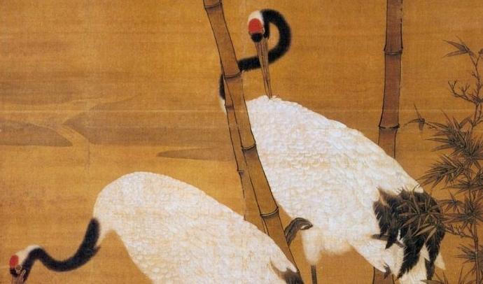 

"Bambu och tranor", från den tidiga Ming-dynastin, av Bian Jingzhao. Två odödliga tranor flög Long Heng och hans hustru till himlen. (Public Domain)                                                                                            