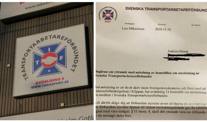 Ytterligare en aktiv SD-medlem utesluts ur Transportarbetareförbundet. Foto: Bilbo Lantto/Epoch Times/Skärmdump/Facebook