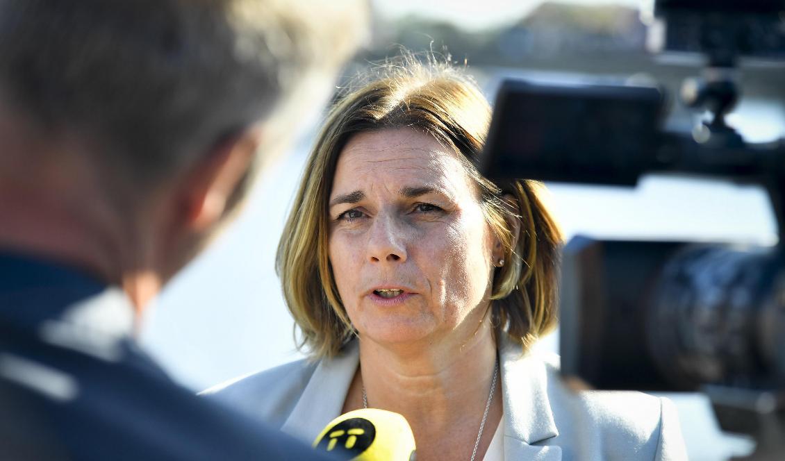 Miljö- och klimatminister Isabella Lövin (MP) håller en pressträff på Strömparterren i Stockholm. Foto: Karin Wesslén/TT-arkivbild
