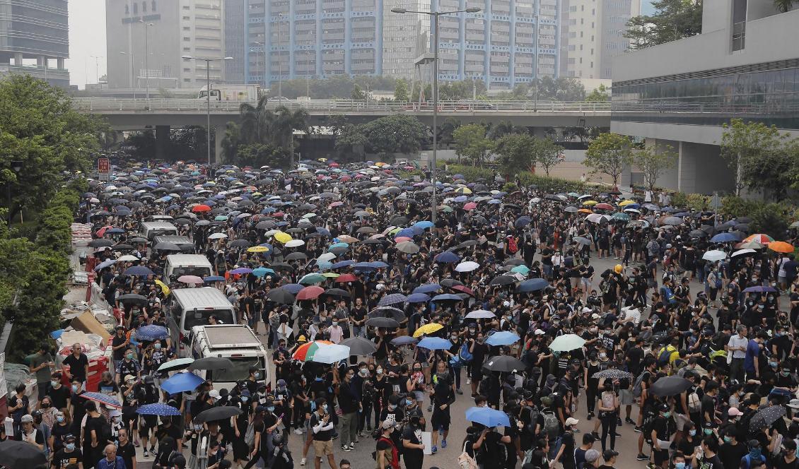 Demonstranter i Hongkong under lördagen. Foto: Kin Cheung/AP/TT