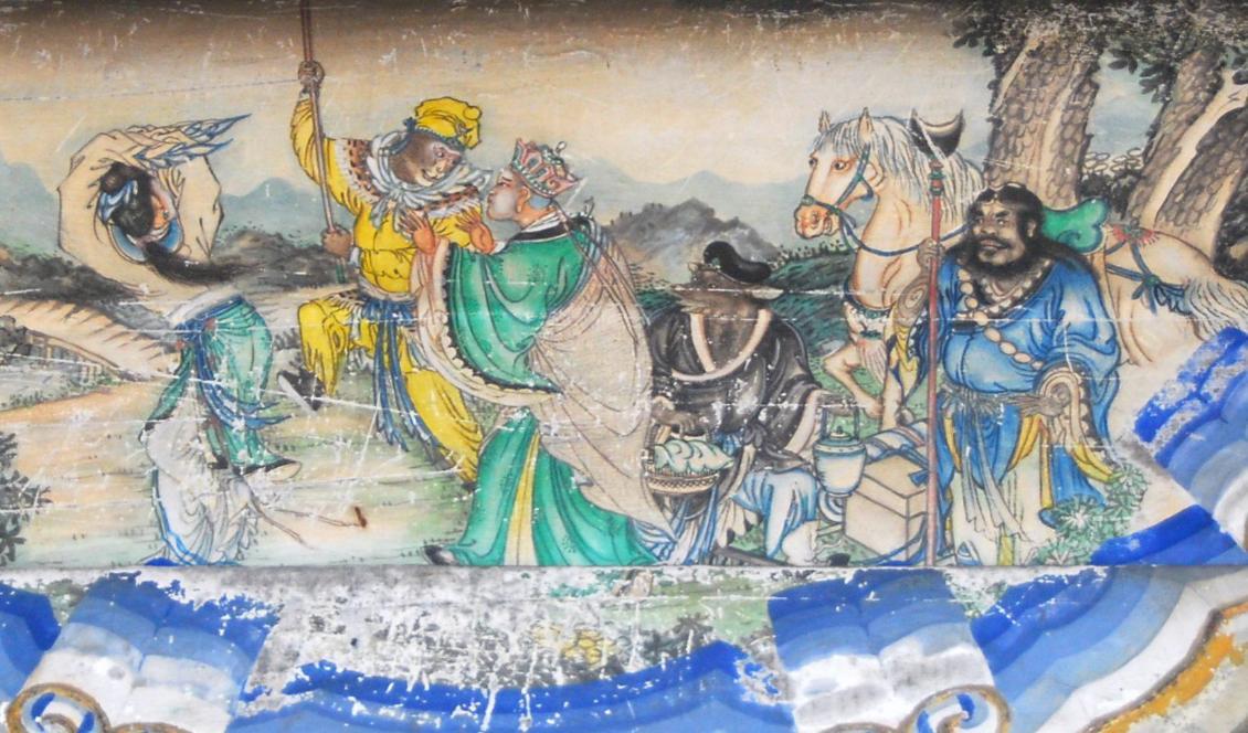 



Del av muralmålning som visar pilgrimerna i boken. Markatta är klädd i gult, bredvid munken Tripitaka. Foto: Shizhao                                                                                                                                                                                                