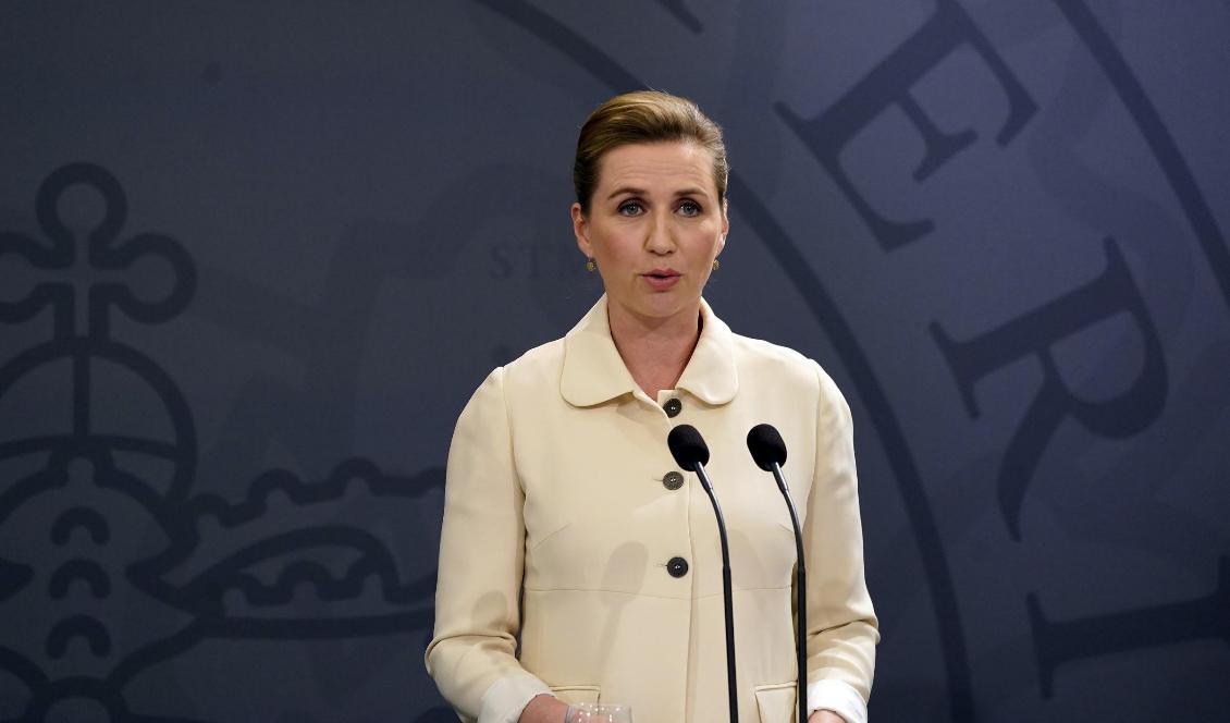 Danmarks statsminister Mette Frederiksen under fredagens pressträff. Foto: Liselotte Sabroe/ Ritzau/ TT