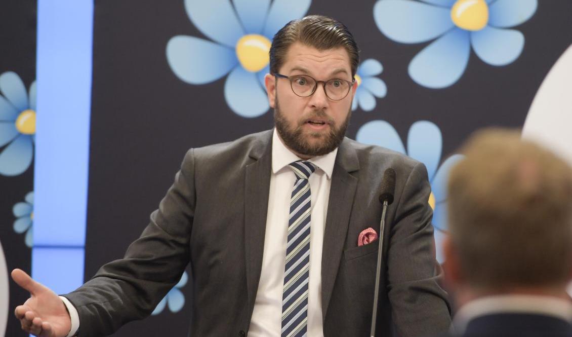 SD-ledaren Jimmie Åkesson vill höja polisers löner för att locka fler till yrket. Foto: Amir Nabizadeh/TT