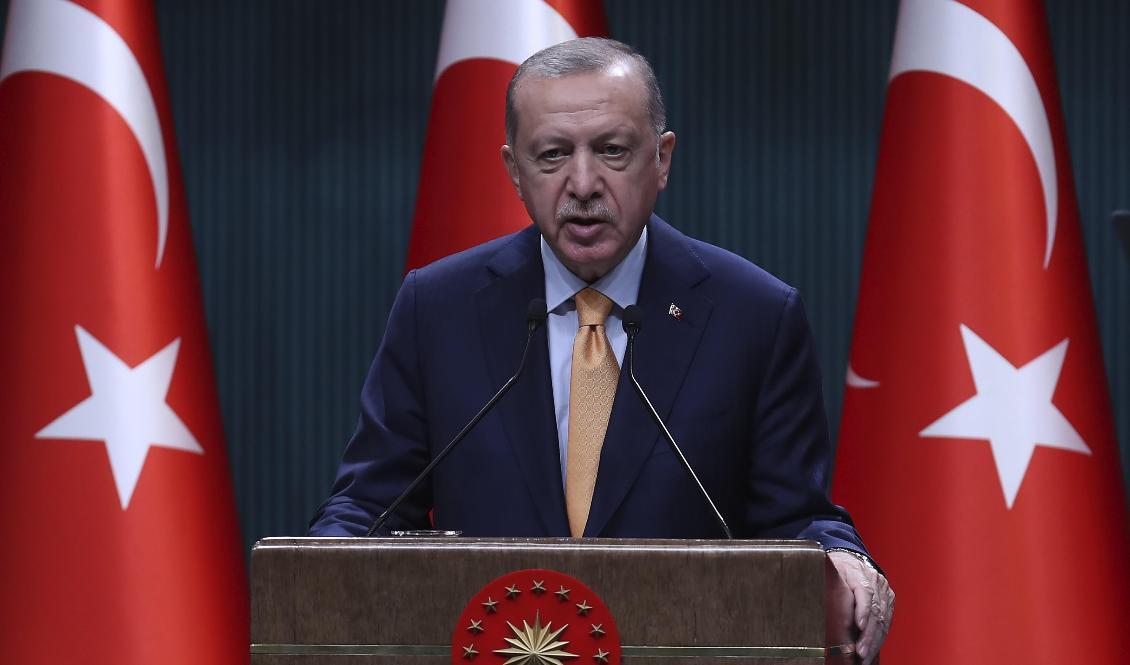 

Turkiets president Recep Tayyip Erdogan talar vid ett möte i Ankara den 5 oktober 2020. Foto: Adem Altan/AFP via Getty Images                                                                                        