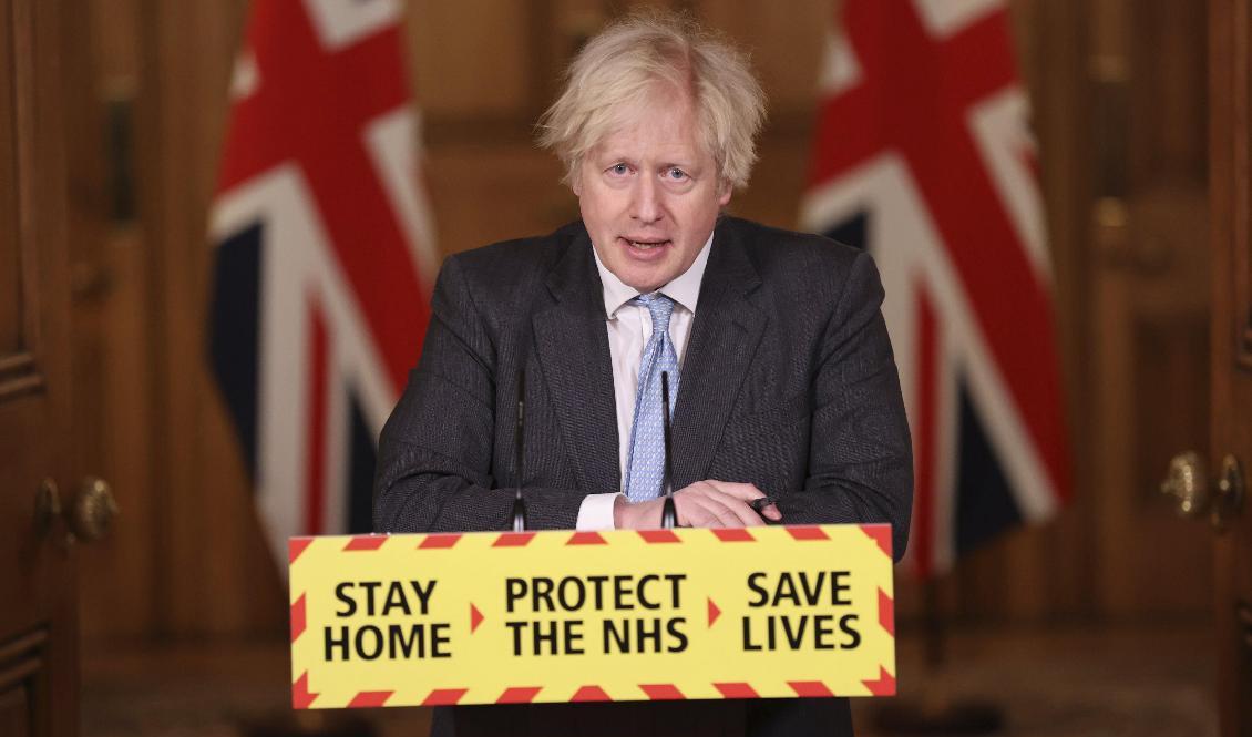 Storbritanniens premiärminister Boris Johnson vid en pressträff tidigare i februari. Foto: Steve Reigate/AP/TT