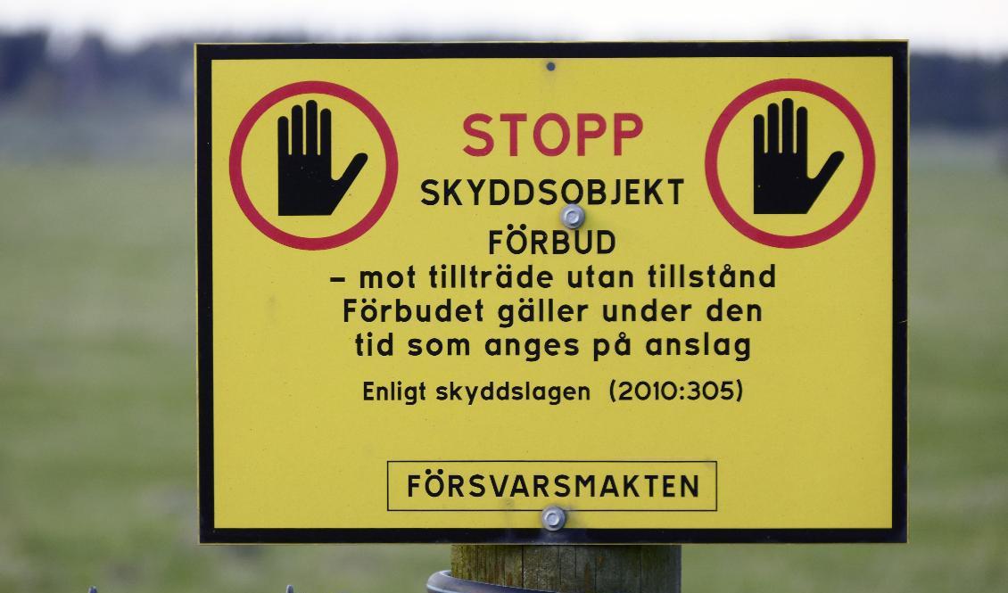 En förbudsskylt vid Rinkabyfältet utanför Kristianstad. Arkivbild. Foto: Johan Nilsson/TT