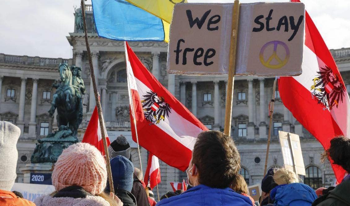 
Demonstrationer i Wien mot landets restriktioner förra helgen. Foto: Lisa Leutner/AP/TT                                            