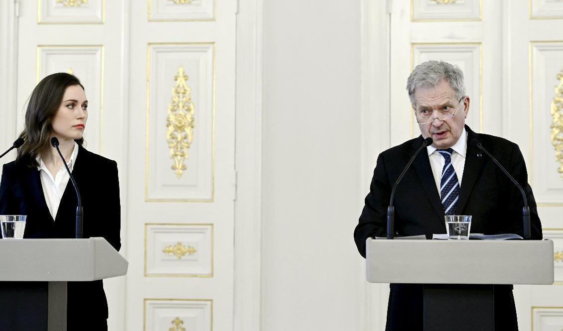 Finlands statsminister Sanna Marin och president Sauli Niinistö säger ja till Nato. Arkivbild Foto: Markku Ulander/AP/TT