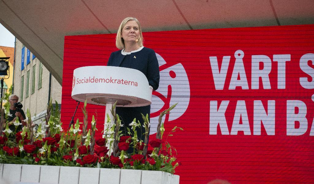 

Efter åtta år vid regeringsmakten gick Socialdemokraterna till val på devisen ”Sverige kan bättre!”. Här ses Magdalena Andersson tala på Almedalsveckan. Foto: Bilbo Lantto                                                                                        