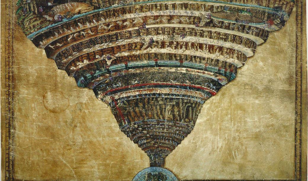 Karta över helvetet av Sandro Botticelli, 1480--1480-talet. Vatikanen. Foto: Public Diomain