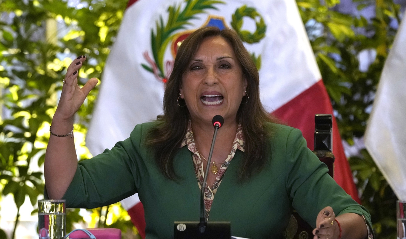 Perus president Dina Boluarte sade i ett tv-sänt tal på fredagen att hon, trots protester och dödsfall i samband med dem, inte tänker avgå. Arkivbild. Foto: Martin Mejia/AP/TT