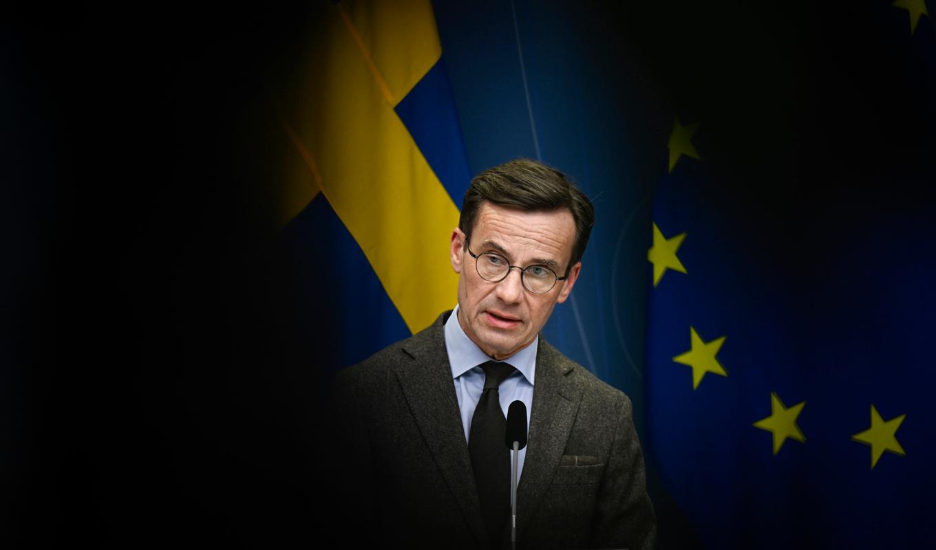 "En mycket bred majoritet har bestämt att Sverige och Finland ska gå med i Nato. Det måste ske fort som möjligt", säger Kristersson. Foto: Pontus Lundahl/TT