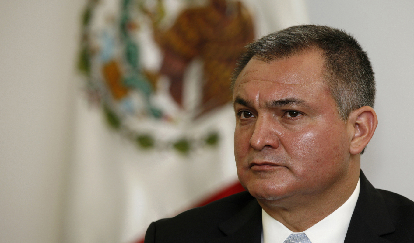 Genaro García Luna vid en presskonferens i rollen som säkerhetsminister 2010. Arkivbild. Foto: Marco Ugarte/AP/TT