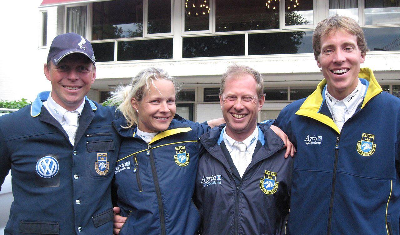Svenska Ridsportförbundet får 20 miljoner i sponsorstöd och är åtta på listan. Från vänster Jens Fredricsson, Malin Baryard, Rolf-Göran Bengtsson och Henrik von Eckermann. Foto: Wikimedia Commons