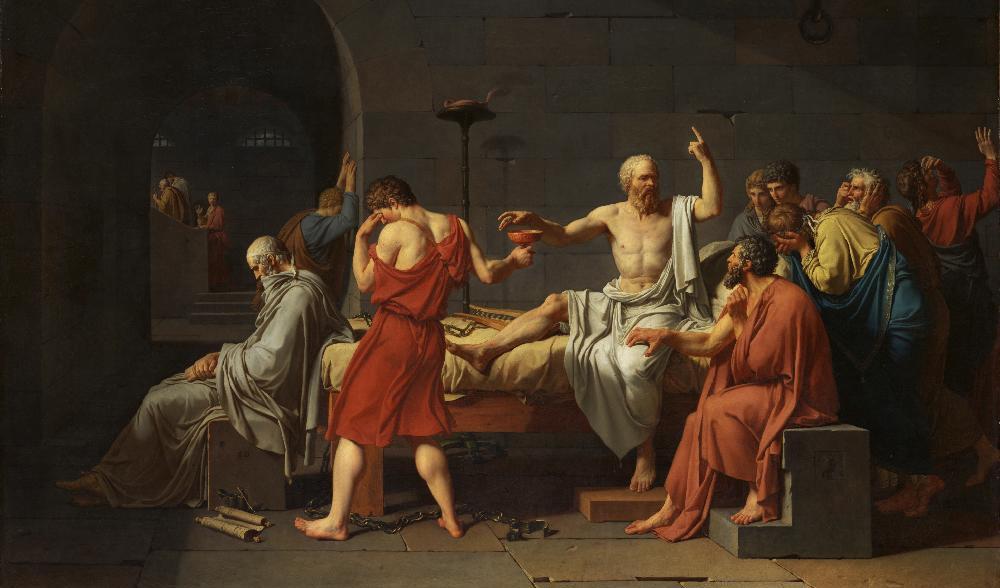 Sokrates valde kalken med dödlig odört hellre än att ge upp sin övertygelse. ”Sokrates död” av Jacques-Louis David cirka 1787. Metropolitan Museum of Art, New York. Foto: Public Domain