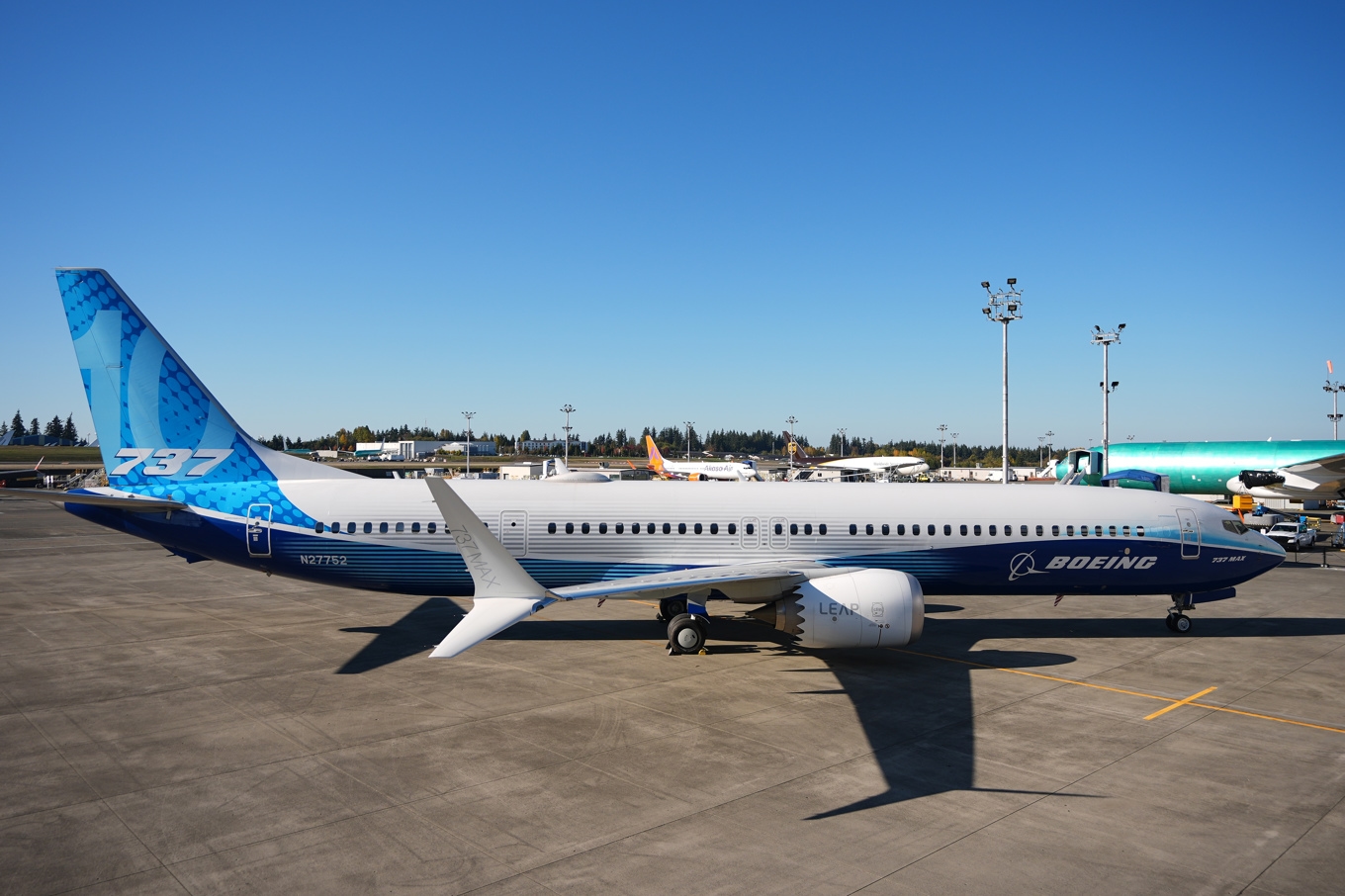 Ett Boeingplan av modellen 737 Max 10 på flygbolagets fabrik i Everett, USA på tisdagen. Foto: Lindsey Wasson/AP/TT